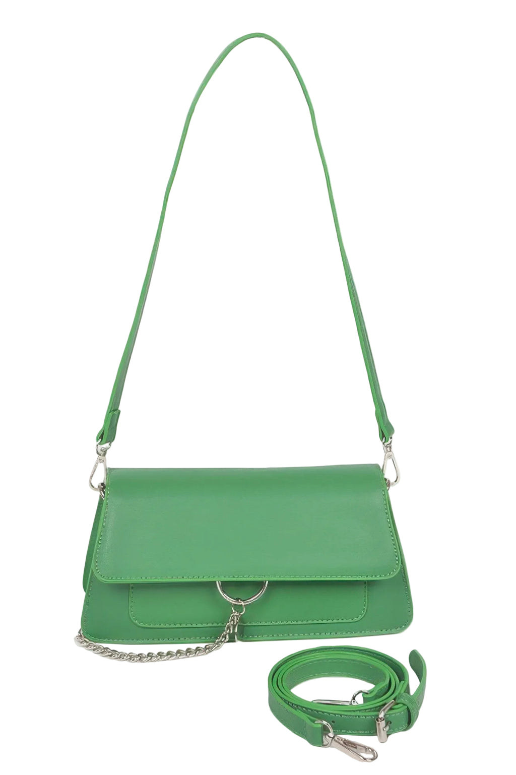 Faux Leather Crossbody Bag with Front Chain Accent