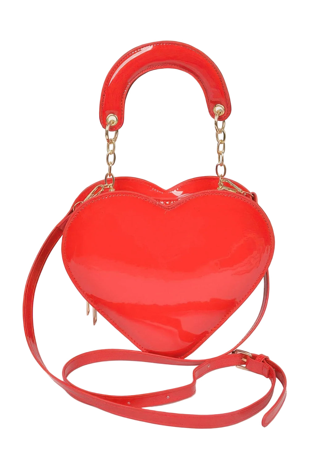 Enamel Heart-Shaped Crossbody Bag with Glossy Finish