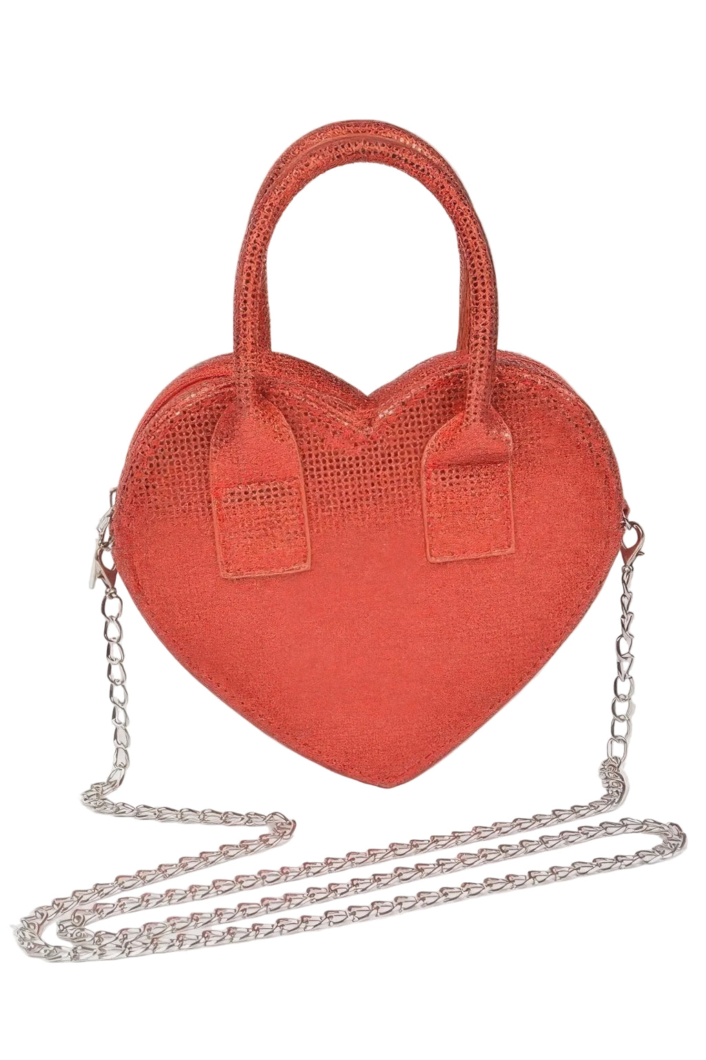 Metallic Heart-Shaped Structured Crossbody Bag