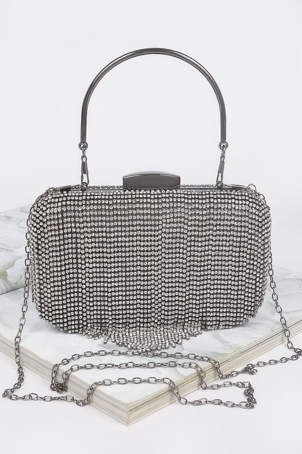 Rhinestone Fringe Hard Clutch Purse