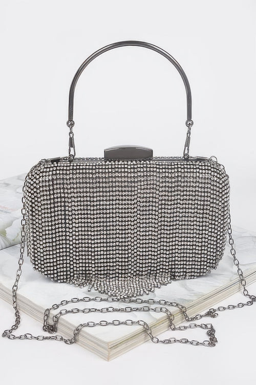 Rhinestone Fringe Hard Clutch Purse