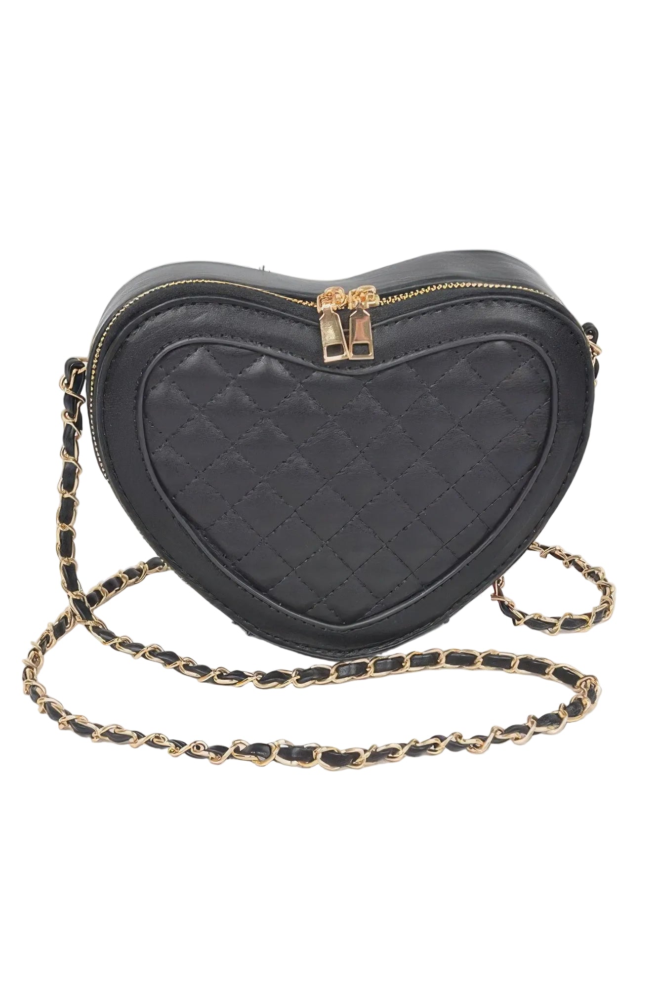 Quilted Heart-Shaped Crossbody Bag with Polyurethane Exterior and Mixed Metal Hardware