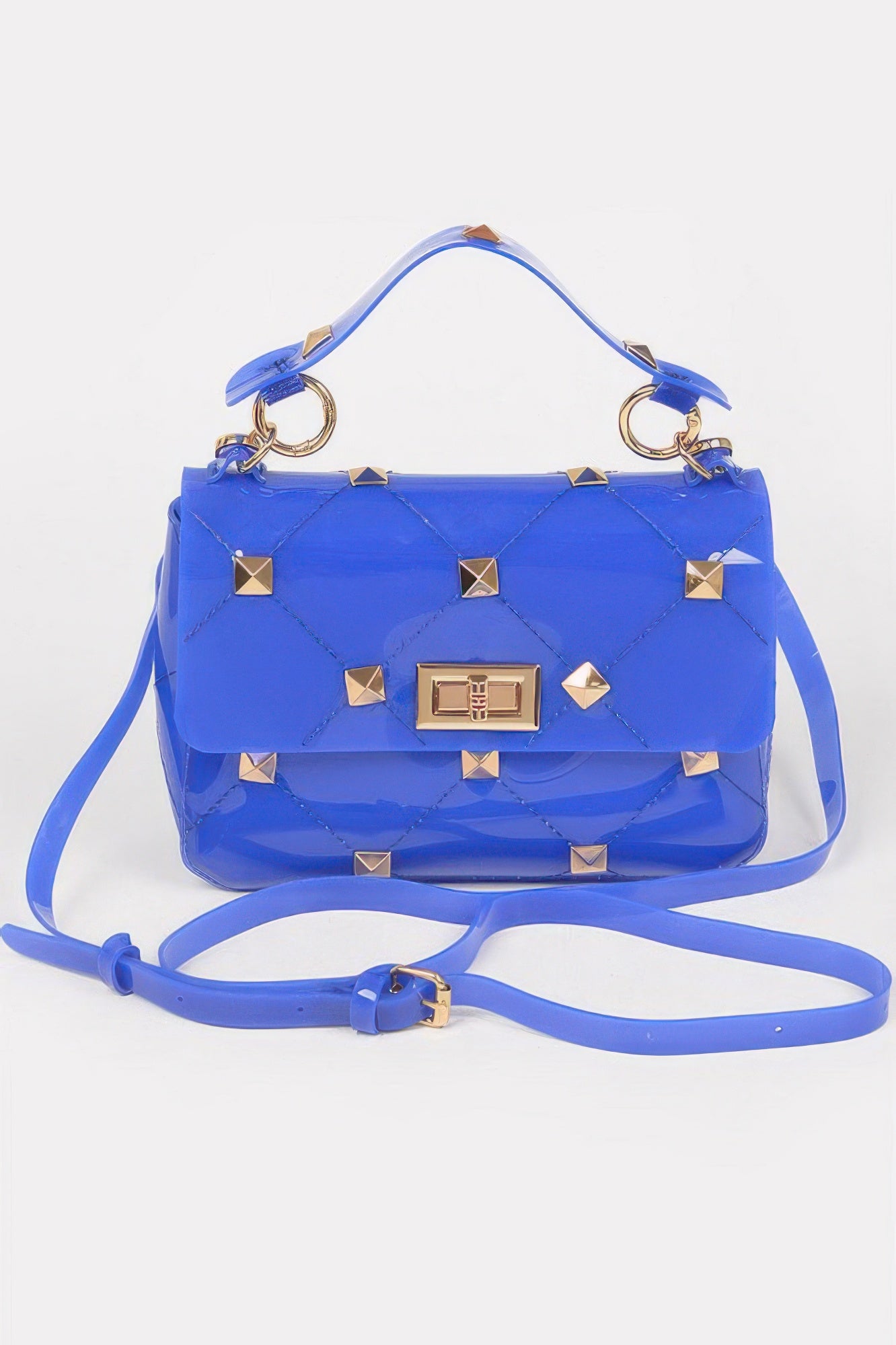 Studded Clear Handle Bag with Structured Design and Mixed Metal Accents