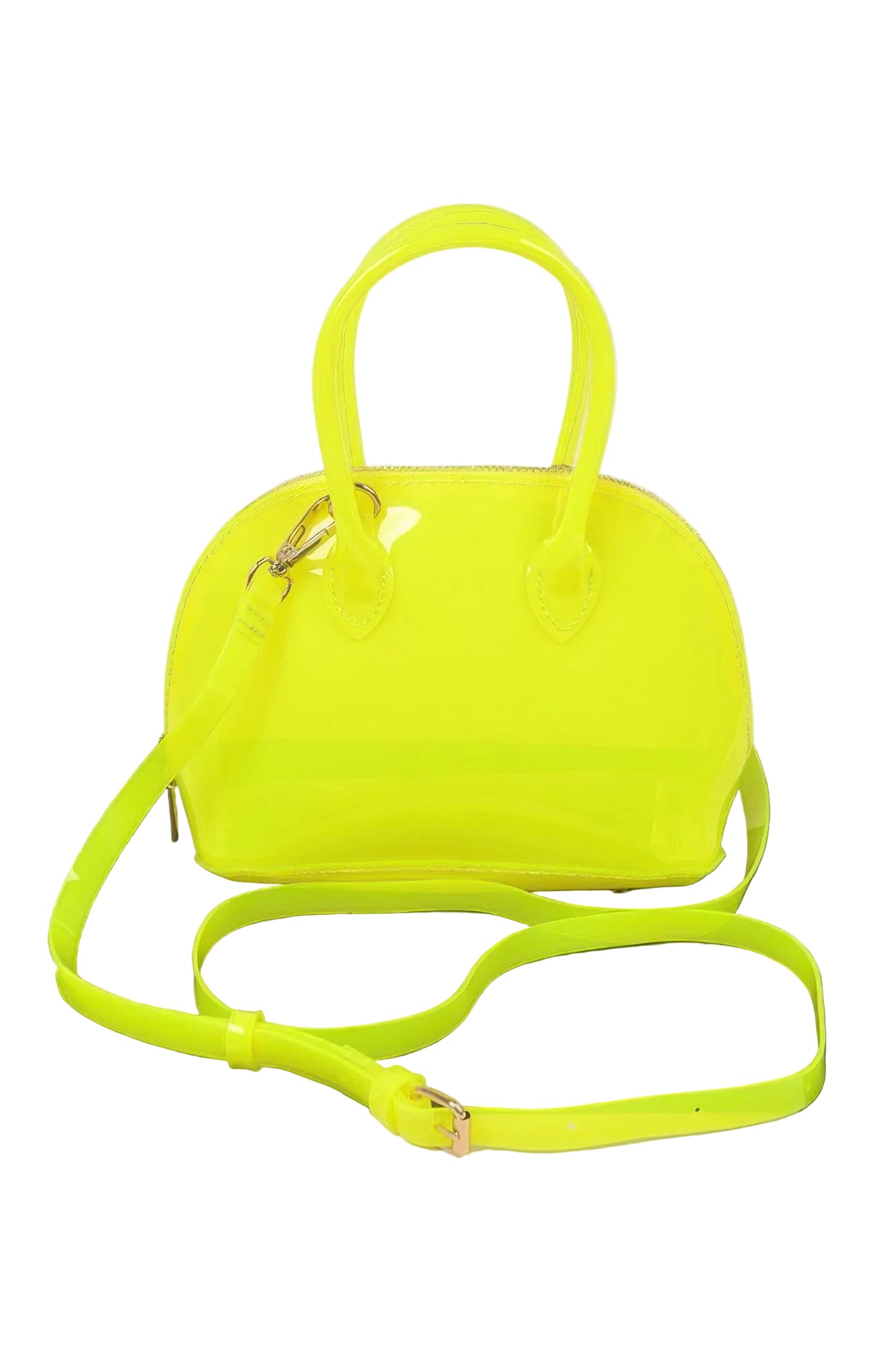 Clear Handle Crossbody Bag – Compact PVC Purse with Mixed Metal Accents and Versatile Strap