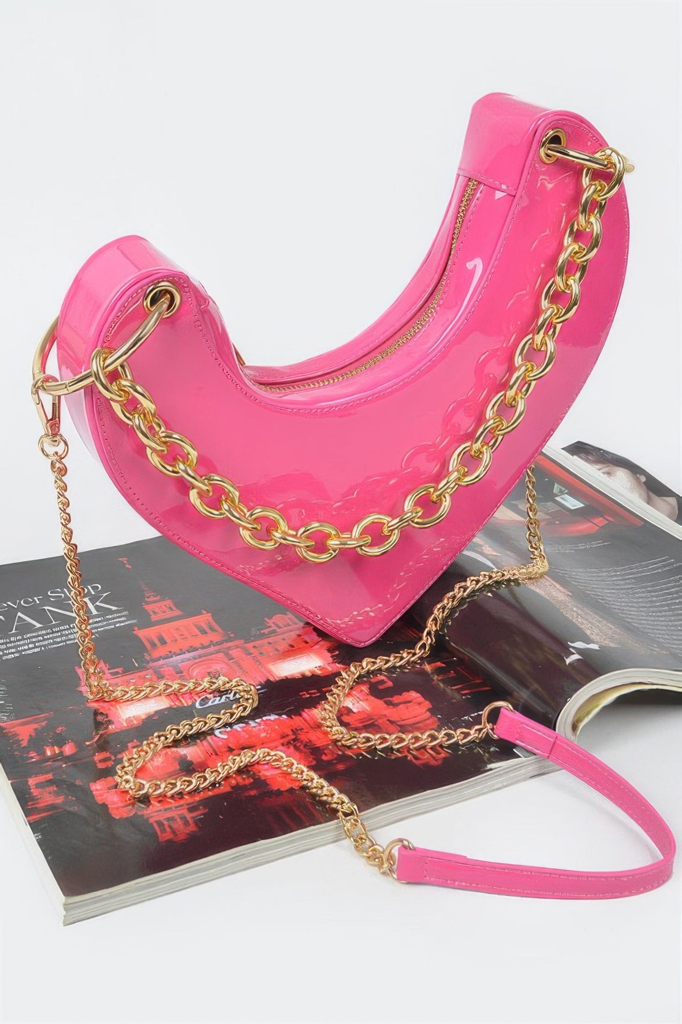 Heart-Shaped Oversized Handle Clutch Bag - 10.5" W x 10.5" H x 2" D, Polyurethane with Mixed Metal Accents