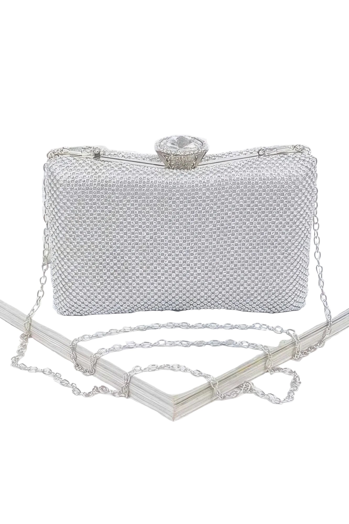 Rhinestone Embellished Hard Clutch Bag