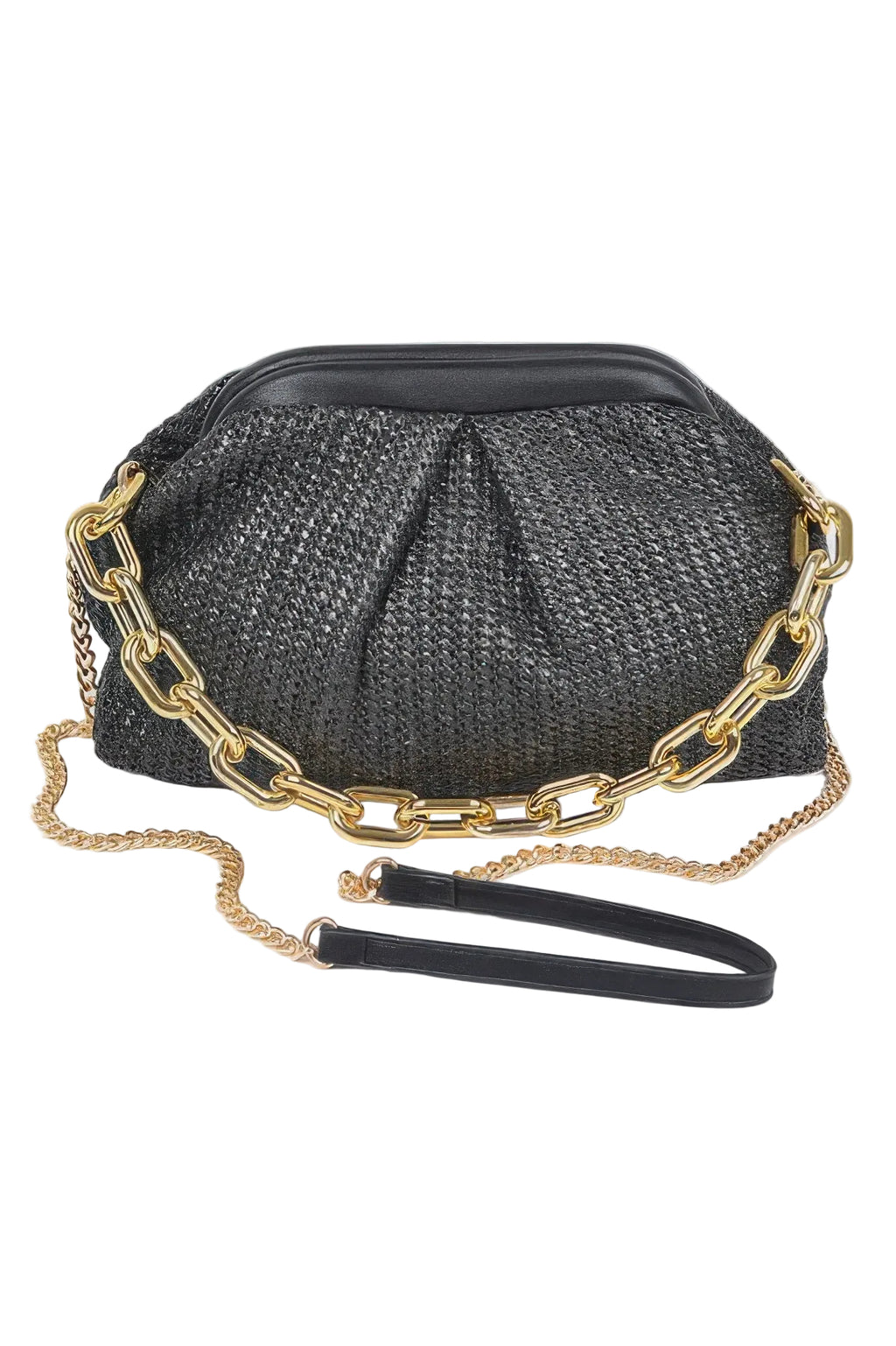 Faux Straw Frame Bag with Link Chain Strap