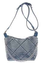 Quilted Washed Denim Shoulder Chain Crossbody Bag