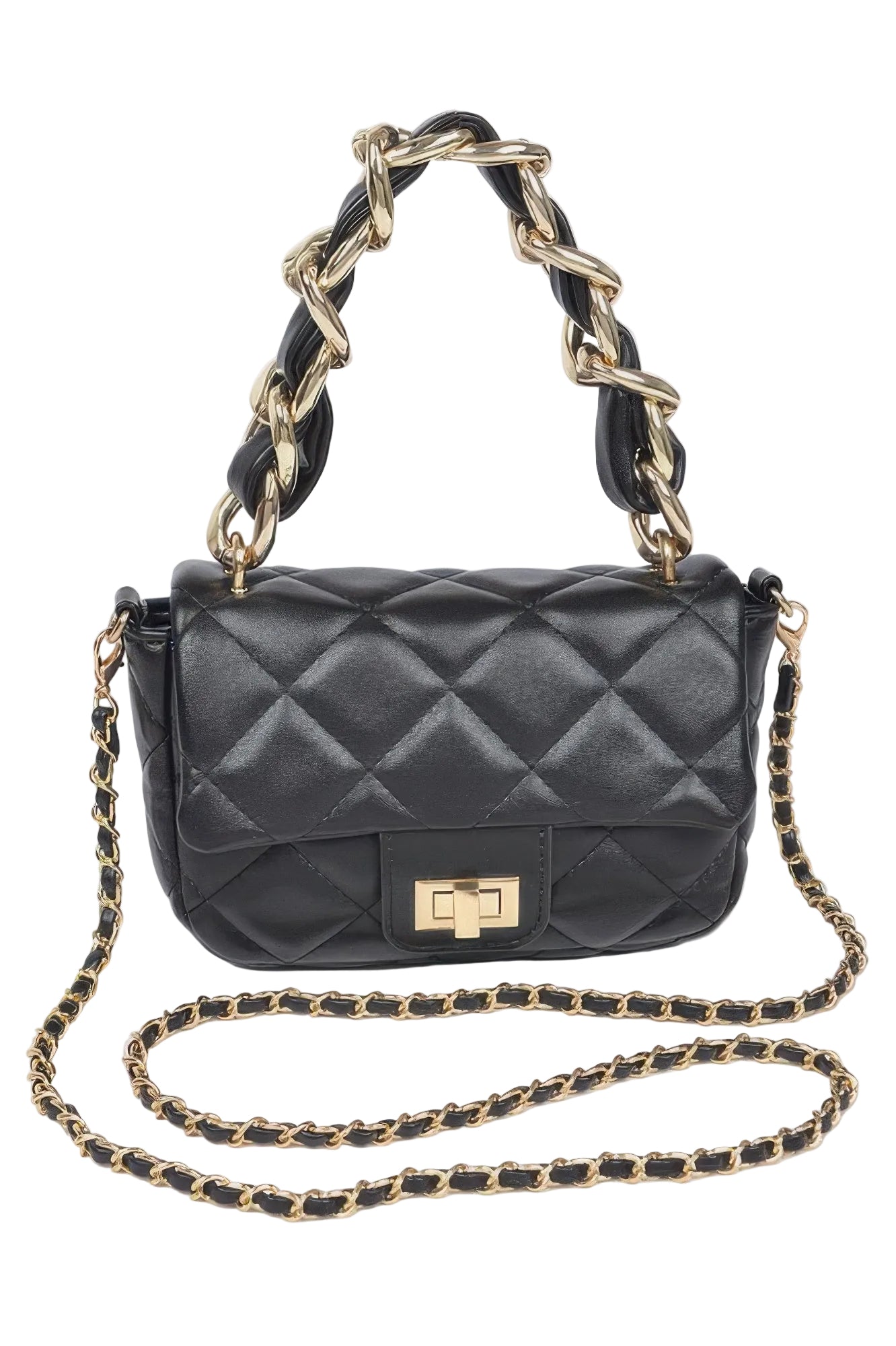 Quilted Faux Leather Chain Flap Bag