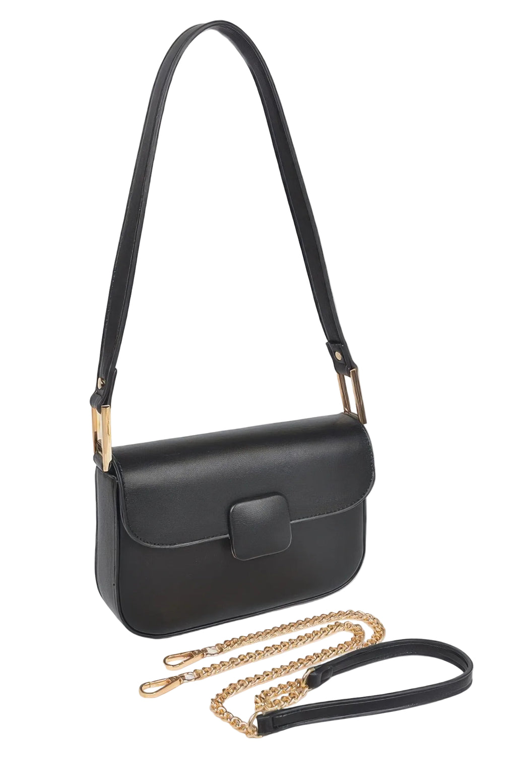 Faux Leather Shoulder Bag with Compact Design and Mixed Metal Hardware