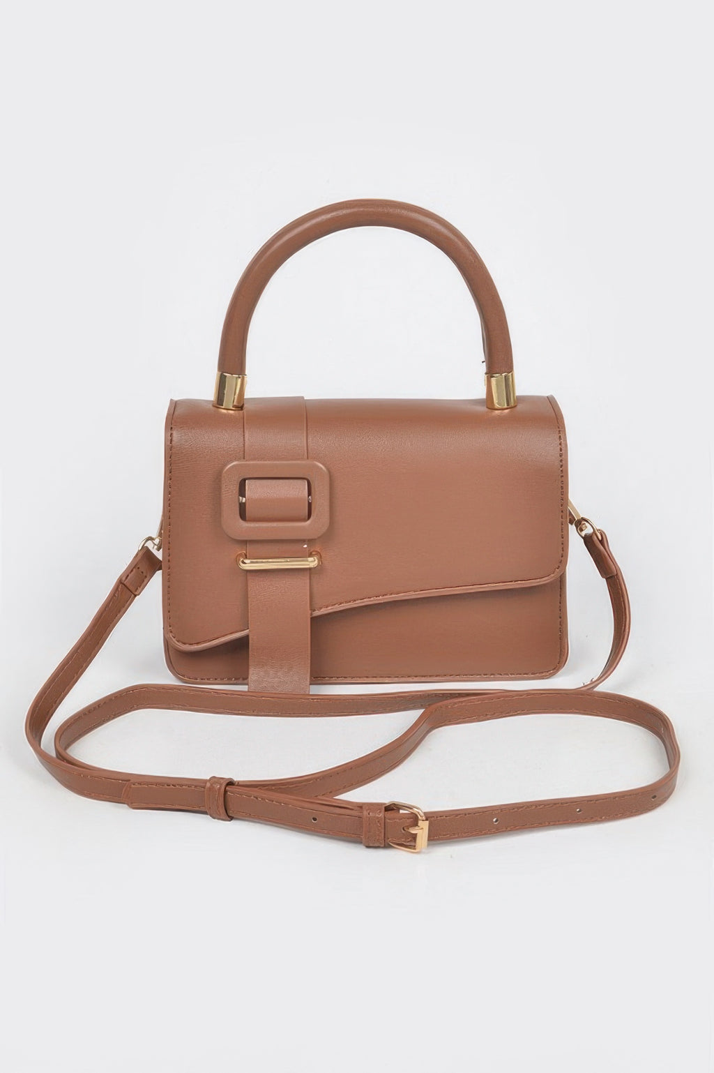 Faux Leather Flap Bag - Compact Structured Design with Secure Closure