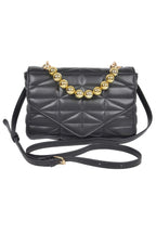 Quilted Faux Leather Flap Bag with Ball Chain Strap