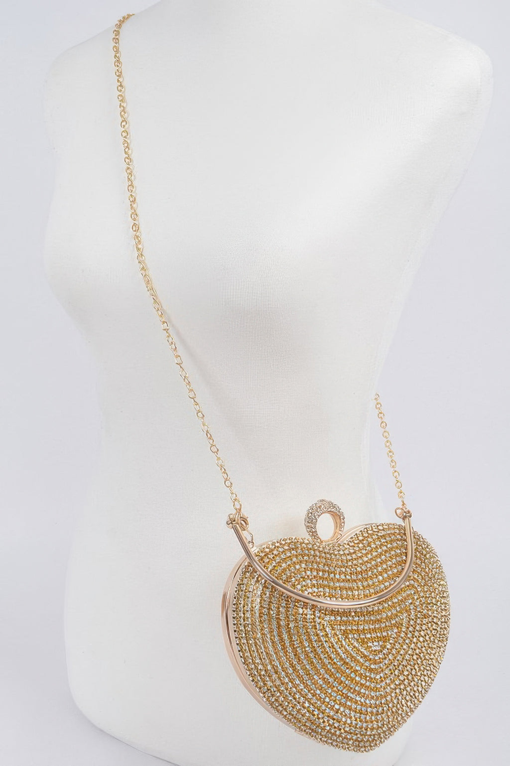 HD ACCESSORIES Rhinestone Heart-Shaped Party Clutch Bag Chain Strap Crossbody