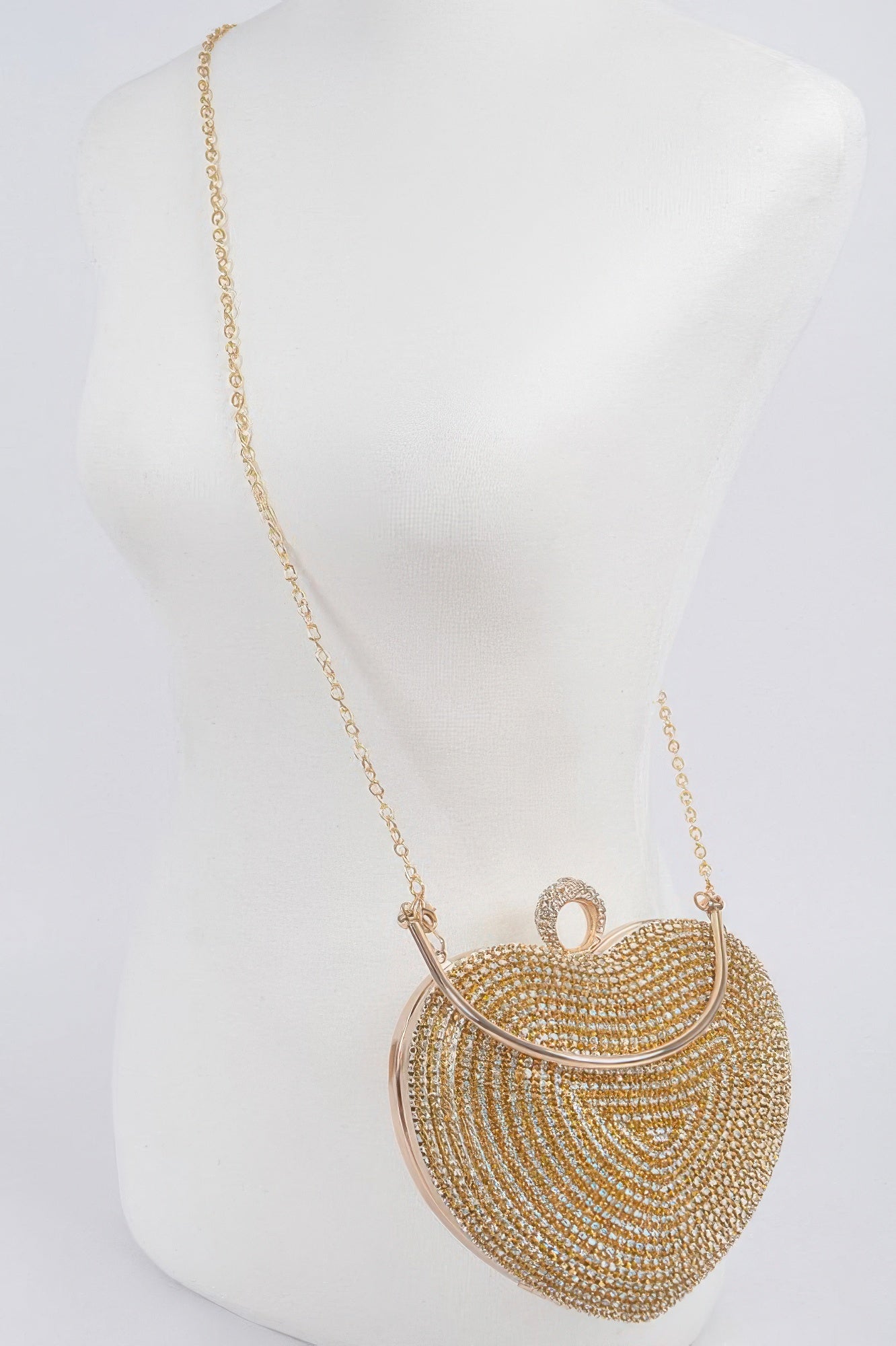 HD ACCESSORIES Rhinestone Heart-Shaped Party Clutch Bag Chain Strap Crossbody