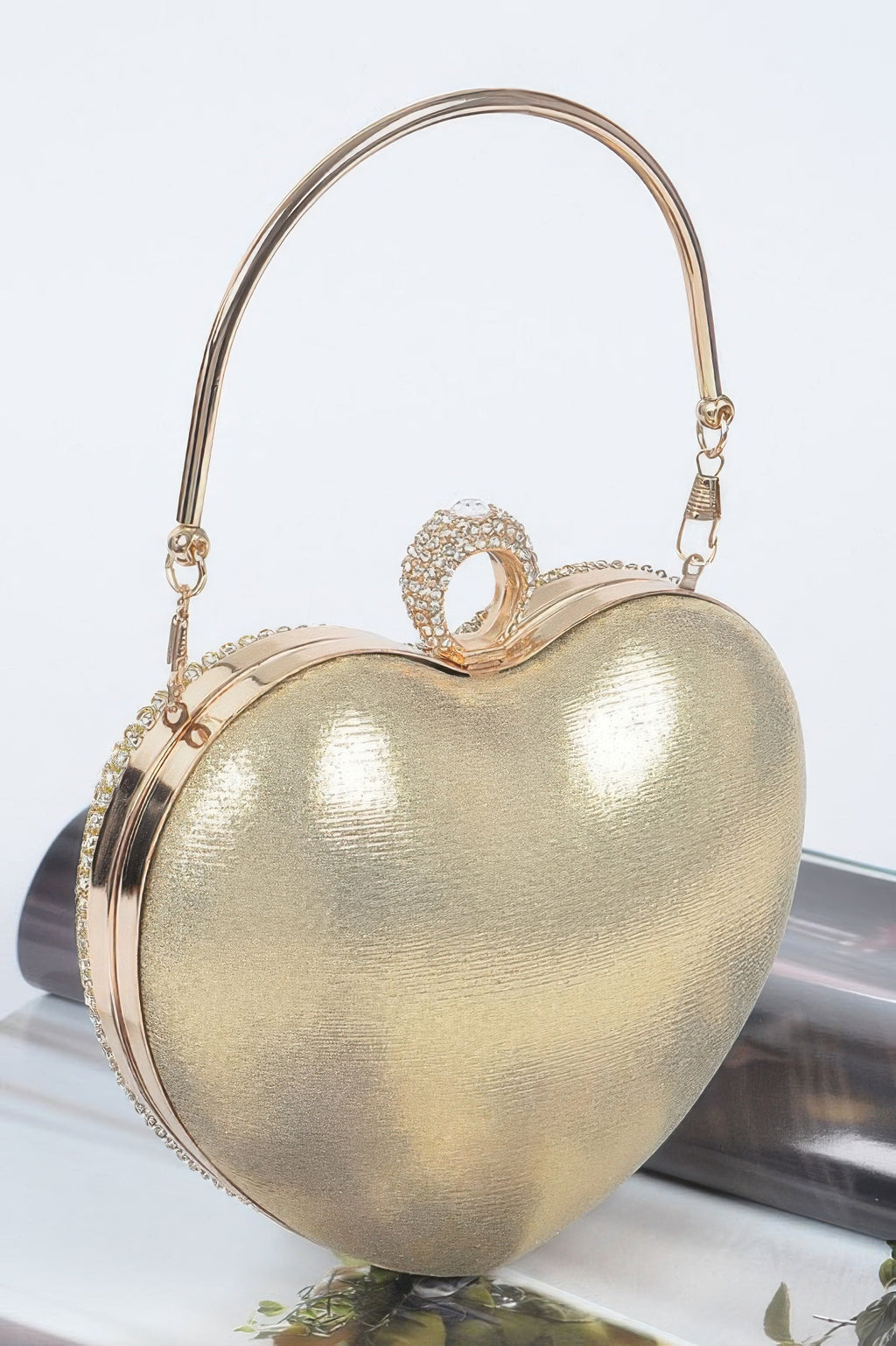 HD ACCESSORIES Rhinestone Heart-Shaped Party Clutch Bag Chain Strap Crossbody