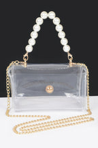 HD ACCESSORIES Clear Crossbody Bag Pearl Handle Flap Chain Strap Small Purse