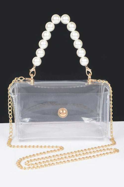 HD ACCESSORIES Clear Crossbody Bag Pearl Handle Flap Chain Strap Small Purse