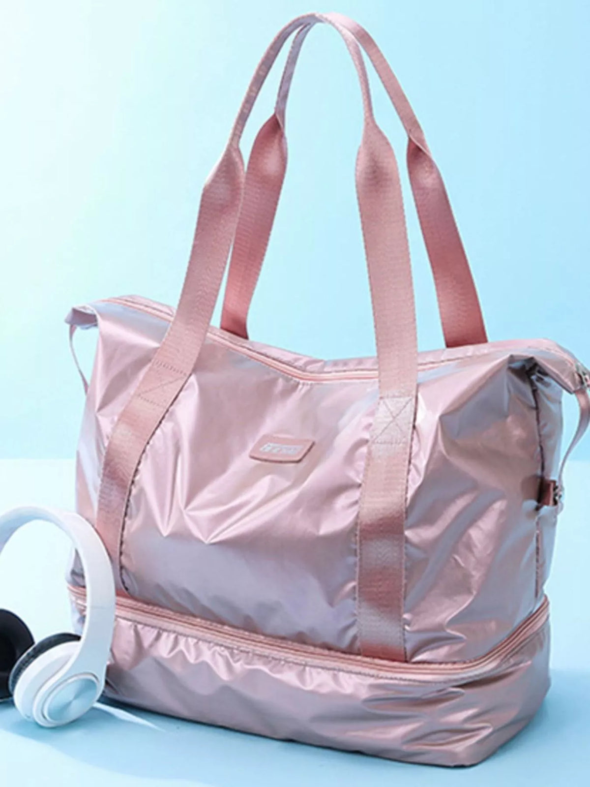 Waterproof Travel Bag Large Pink Lightweight Fiber Zipper Handbag