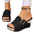 Wedge Sandals Open Toe Buckle Casual Summer Women's Stud High Heel Shoes