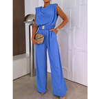 Wide-Leg Elegant Jumpsuit Sleeveless Solid Belted High Waist Fashion Romper