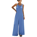 Wide Leg Casual Jumpsuit Tie Strap Blue Lightweight Summer Overall One-piece