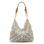 Women's Beach Crochet Shoulder Bag Medium Wave Knit Woven Blue Handbag