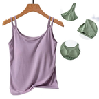 Women's Casual Basic Cami Top Built-in Bra Double Strap Tank Solid Blouses