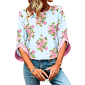 Women's Casual Blouse Pastel Blue Floral Pink 3/4 Sleeve Cotton Loose Top