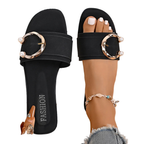 Women's Casual Flats Pearl Buckle Open Toe Summer Sandals Low Heel Shoes