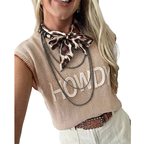 Women's Casual Knit Top HOWDY Western Embroidered Tank Sleeveless Blouse