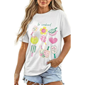 Women's Casual T-shirt White Summer Graphic Round Neck Short Sleeve Blouse
