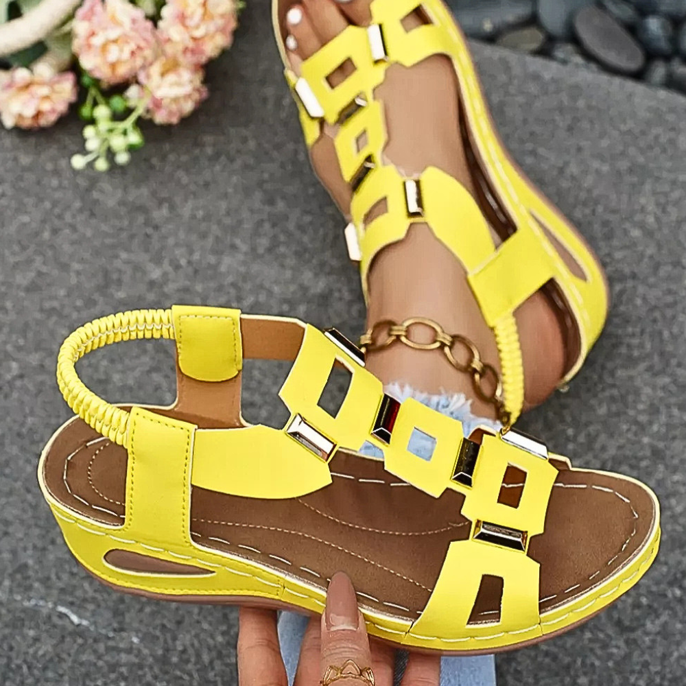 Women's Casual Wedge Sandals Cut Out Open Toe Mid Heels Summer Shoes