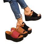 Women's Casual Wedge Sandals Open Toe Pu Leather High Heel Summer Shoes