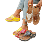 Women's Casual Wedge Sandals Toe Post Mid Heels Crocodile Pattern Shoes