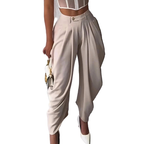 Women's Fashion Pleated Pants High-Waisted Wide Leg Balloon Casual Trousers