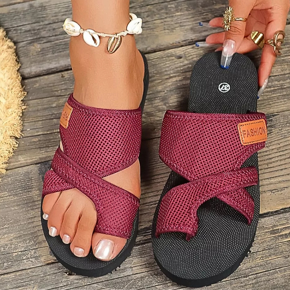 Women's Flat Mesh Platform Sandals Toe Loop Slippers Comfort Shoes