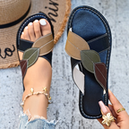 Women's Flat Sandals Cross Leaf Strap Open Toe Pu Leather Comfort Shoes