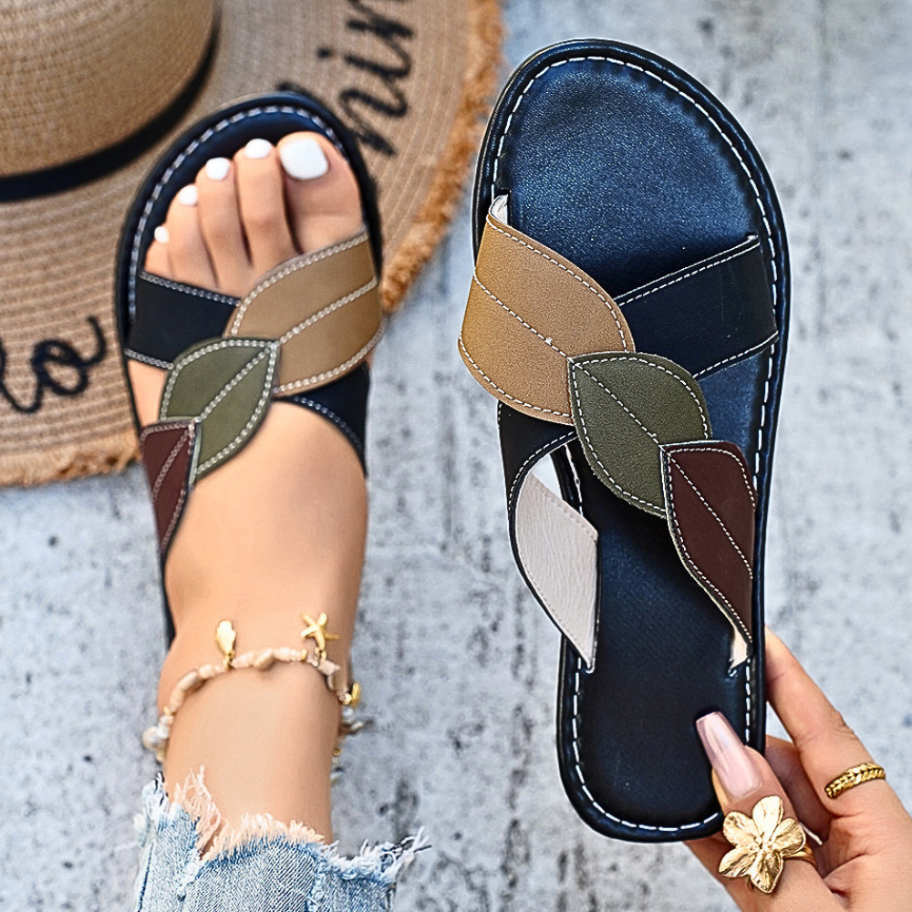 Women's Flat Sandals Cross Leaf Strap Open Toe Pu Leather Comfort Shoes