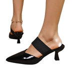 Women's Heel Sandals Point Toe Flare Strap Mid Heels Pu Leather Shoes
