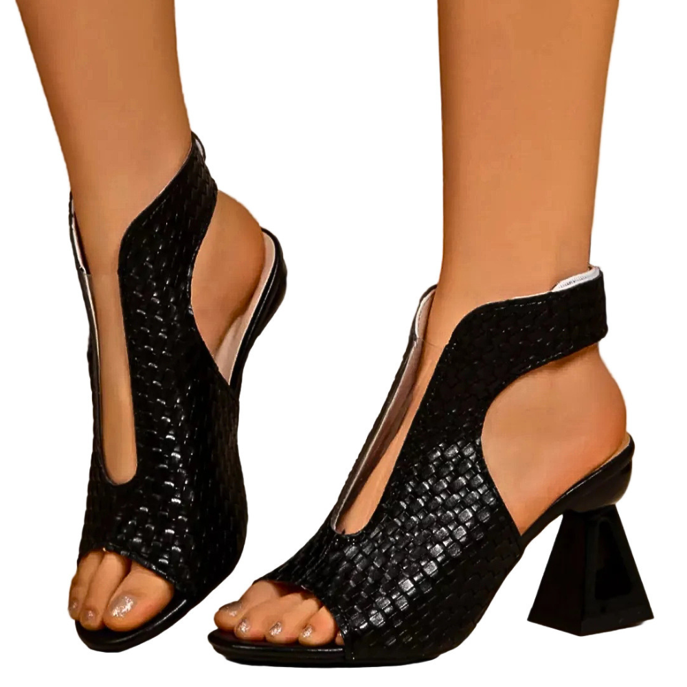 Women's Heels Sandals Cut Out Woven Pu Leather Open Toe Block High Heels