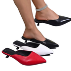Women's Low Kitten Heels Sandals Point Toe Pu Leather Elegant Shoes