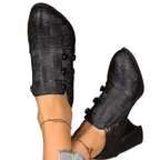 Women's Pumps Black Woven Texture Pu Leather Buttoned High Heel Shoes