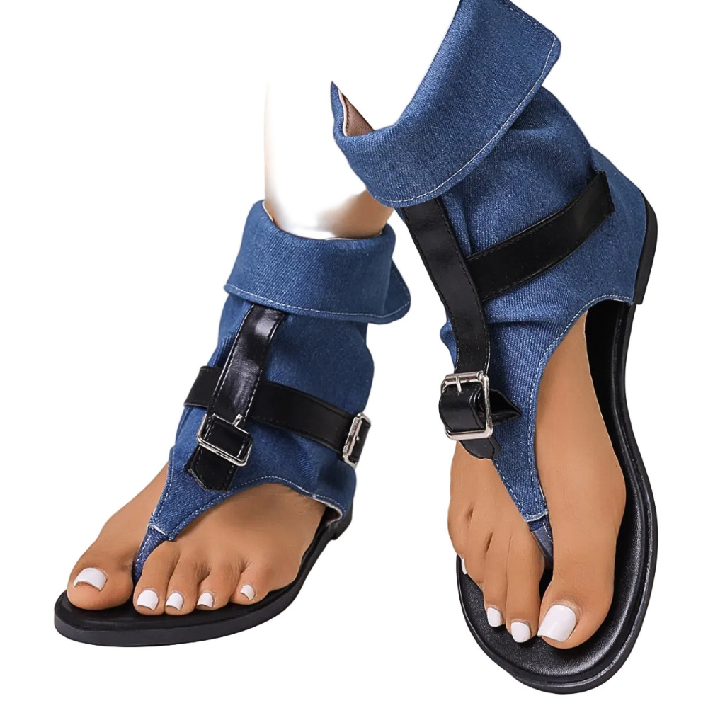 Women's Sandals Toe Post Buckle Strap Soft Thong Low Heels Fashionable Shoes