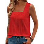 Women's Sleeveless Tank Top Square Neck Stripe Texture Summer Blouse
