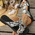 Women's Summer Sandals Snakeskin Pattern Open Toe Block Low Heels Shoes