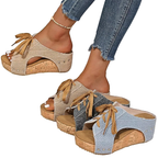 Women's Wedge Sandals Canvas Lace Up Rubber Open Toe Casual Platforms