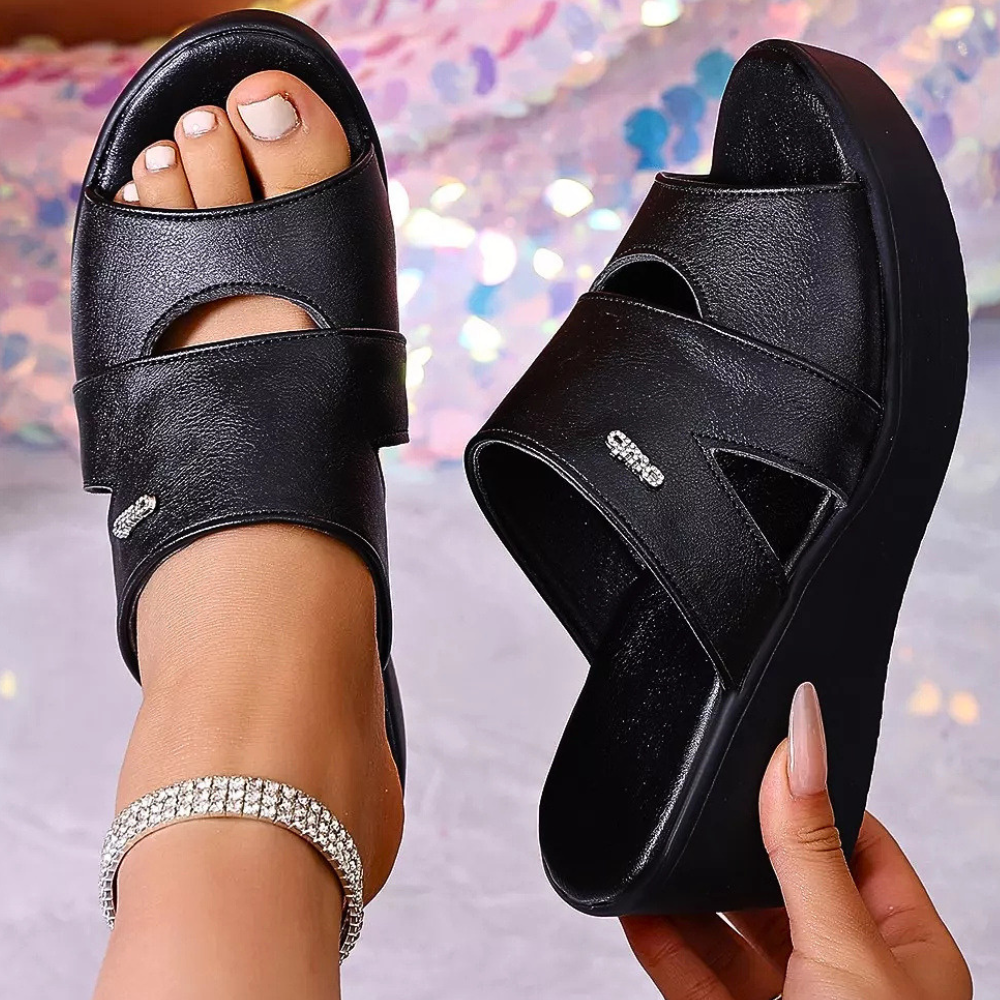 Women's Wedge Sandals Casual Pu Leather Strap Open Toe High Heel Shoes