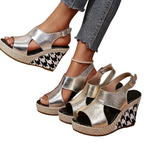 Women's Wedge Sandals Open Toe High Heels Metalic Pu Leather Shoes