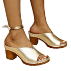 Women's Block Heel Sandals Open Toe V-Cut Mid Heel Elegant Shoes