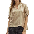 Women's Blouse Metallic Shimmering V-Neck Short Sleeve Casual Fashion Top